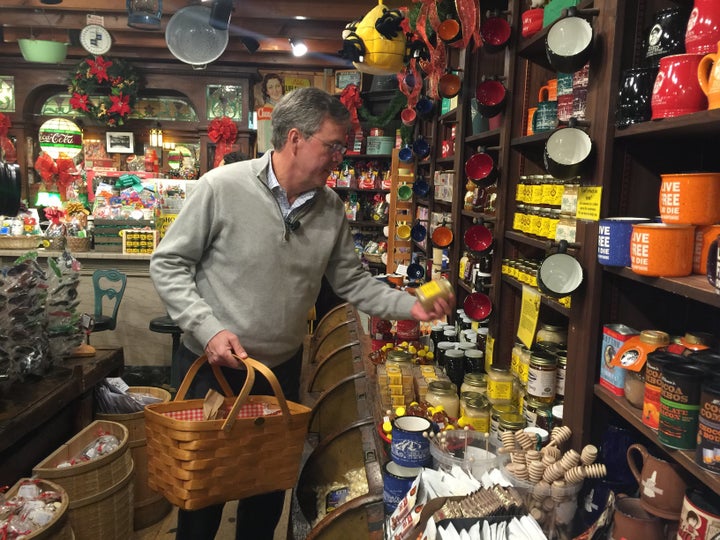 Presidential candidate Jeb Bush shops at Zeb's General Store in North Conway, New Hampshire. He thinks his mom will like her Christmas present this year.