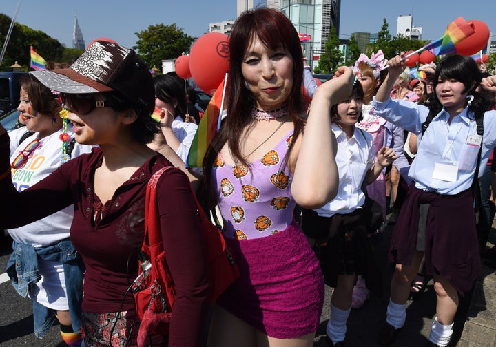 About 3,000 people took part in the annual gay parade in Tokyo on April 26, 2015.