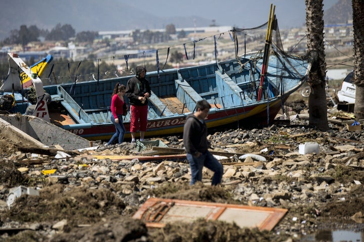 The aftermath of a tsunami in Coquimbo, Chile, after an 8.3-magnitude earthquake struck on September 17, 2015.