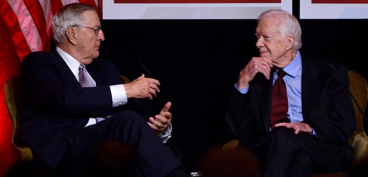 Mondale with former President Jimmy Carter at a gala in Mondale's honor on Oct. 20, 2015.
