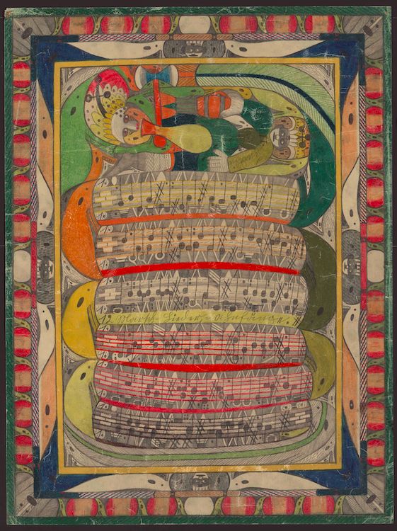 Adolf Wolfli, Untitled (Saint Adolph bitten in the leg by the snake), 1921, the Waldau Clinic, Bern, Switzerland, colored pencil and pencil on paper, Collection de l'Art Brut, Lausanne, Switzerland