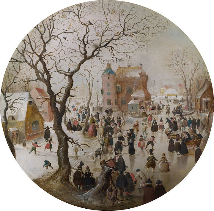 Hendrick Avercamp, "A Winter Scene with Skaters near a Castle," 1608 (<a href="https://en.wikipedia.org/wiki/A_Winter_Scene_w