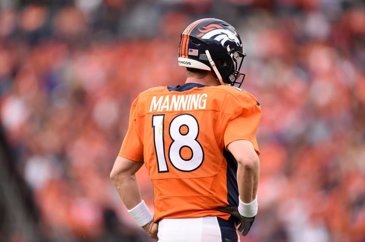 Denver Broncos quarterback Peyton Manning during a 2015 NFL game. A new report alleges that Manning and his wife obtained human growth hormone, which is banned in the NFL, when he was hurt in 2011.