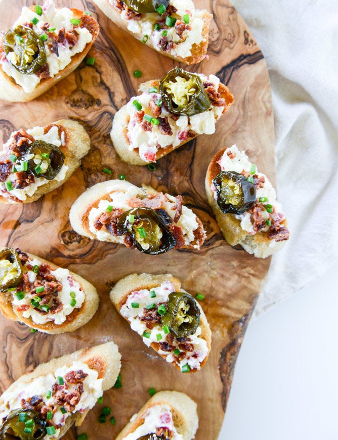 Bacon Ciabatta Crostini With Pimento Cheese And Candied Jalapeños