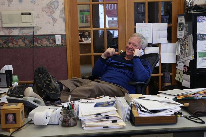 Dan Hammes, the editor and publisher of the St. Maries Gazette Record, sits in his office during a phone interview with The Huffington Post on Monday.