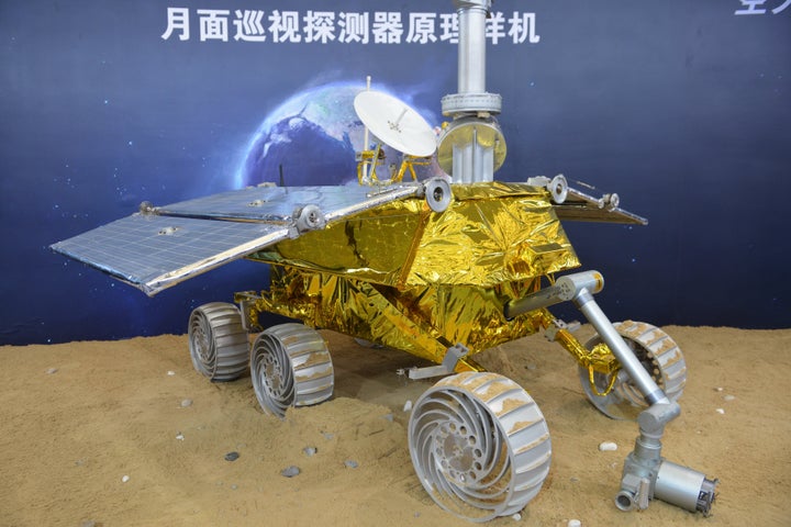 A model of the lunar rover known as The Yutu, or Jade Rabbit.