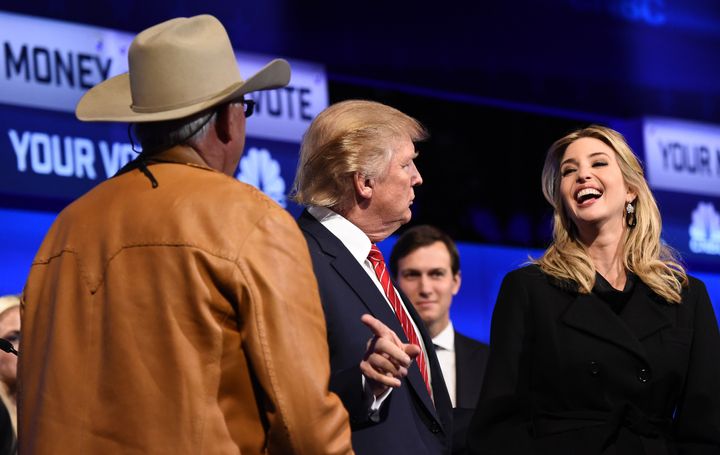 Republican Presidential hopeful Donald Trump with his daughter Ivanka Trump (right) after the CNBC Republican Presidential Debate in October at the Coors Event Center at the University of Colorado in Boulder.