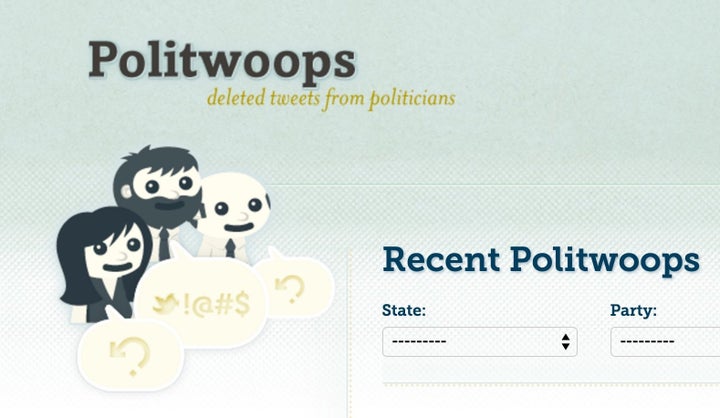 A screenshot from the Politwoops website. Twitter forced the site to stop publishing deleted tweets from elected officials because doing so violated the company's developer agreement.