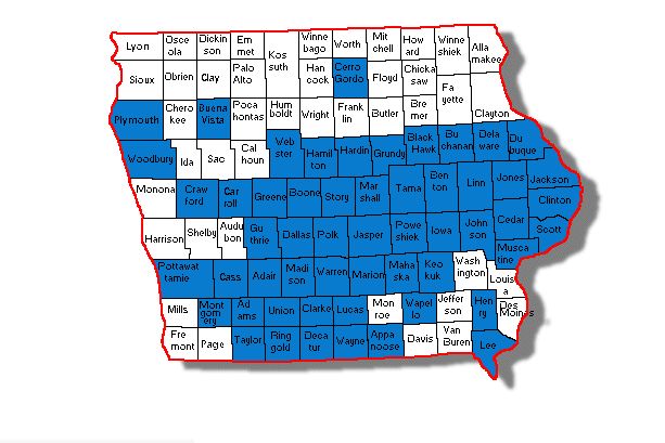 A map of all the Iowa counties reporter Samantha-Jo Roth has visited reporting on the campaign trail for HuffPost. She has visited about 55 of the state's 99 counties.