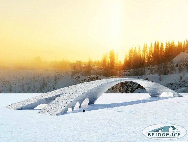 Rendering of "Bridge in Ice," the ice bridge inspired by design by Leonardo da Vinci.