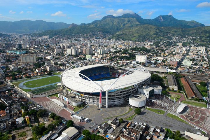 An aerial view shows the Nilton Santos Stadium (formerly known as the Joao Havelange Stadium) on April 11, 2013, in Rio de Janeiro, Brazil. The stadium, set to host track and field events at the 2016 Summer Olympics, has been without power and water over a payment dispute.