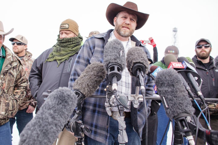 Ammon Bundy addresses the press during the armed occupation of a national wildlife refuge in Oregon.