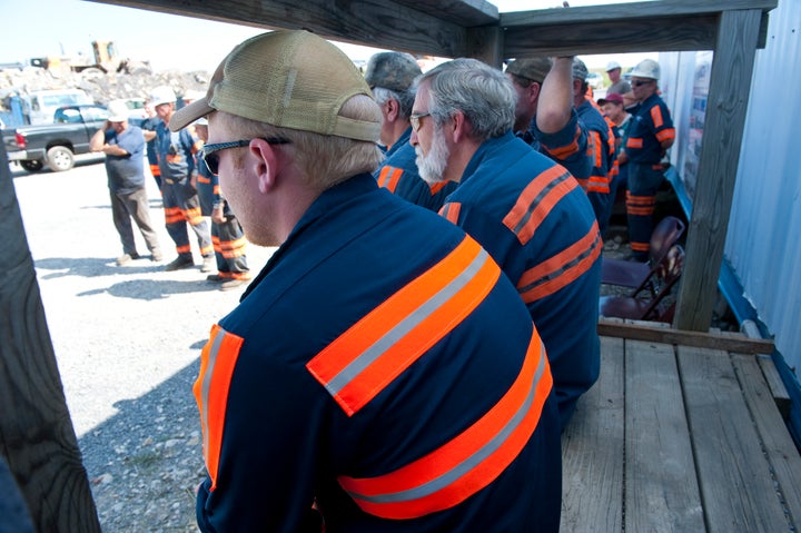 Workers at the West Virginia Patriot mining operations at the Guston strip mine just outside of Starcity West Virginia on August 16, 2010. Retired miners learned this week that they're going to get half of the money they were promised for health benefits.