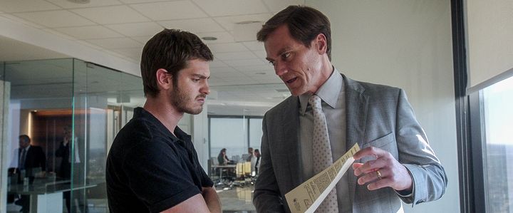 Andrew Garfield and Michael Shannon star in a scene from "99 Homes."