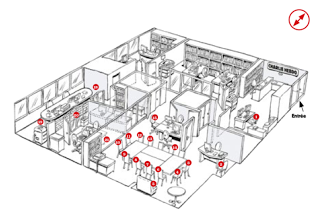 A 3-D map of the old Charlie Hebdo offices, showing where each person sat on Jan. 7, 2015, when Cherif and Said Kouachi entered and began shooting.