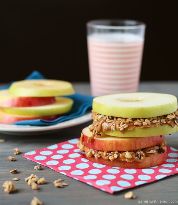 Apple Sandwiches With Almond Butter And Granola