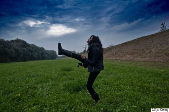 Douaa Lala, 17, a friend of Asem's cousin who traveled with the group, plays football in the German village of Passau after crossing the Austria-Germany border.