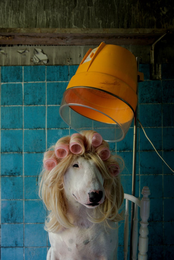 Claire getting her hair done in an abandoned farmhouse in Netherlands.