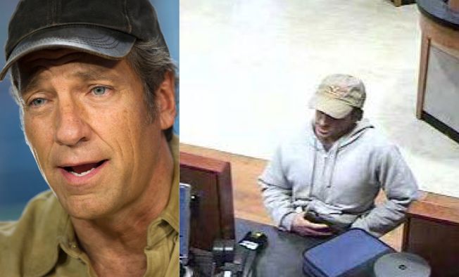 Mike Rowe, the host of TV show "Dirty Jobs," has denied being an elusive Oregon bank robber, seen right, after a slew of playful Internet comparisons.