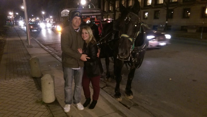 The couple is all smiles after the proposal.