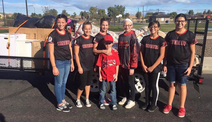 Teammates from Makenna's softball team volunteered to help the 12-year-old collect and deliver some of her haul to the Phoenix Rescue Mission.