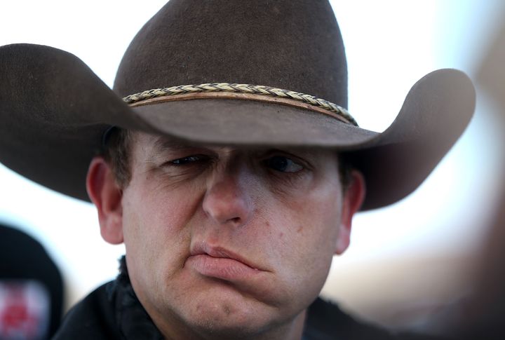 Ryan Bundy speaks to members of the media in front of the Malheur National Wildlife Refuge Headquarters. The Americans paying attention to his cause aren't too impressed, a new poll finds.