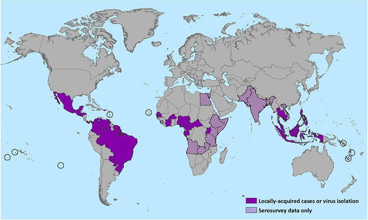 Countries that have Zika outbreaks as of Dec. 2015.