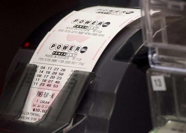 A machine prints Powerball lottery tickets at a convenience store in Washington, DC