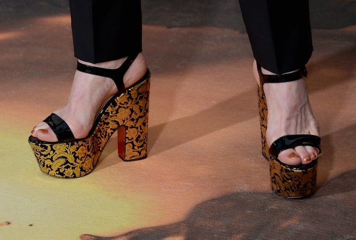 Denis O'Hare's platform heels at the 73rd Annual Golden Globe Awards in Beverly Hills, California.