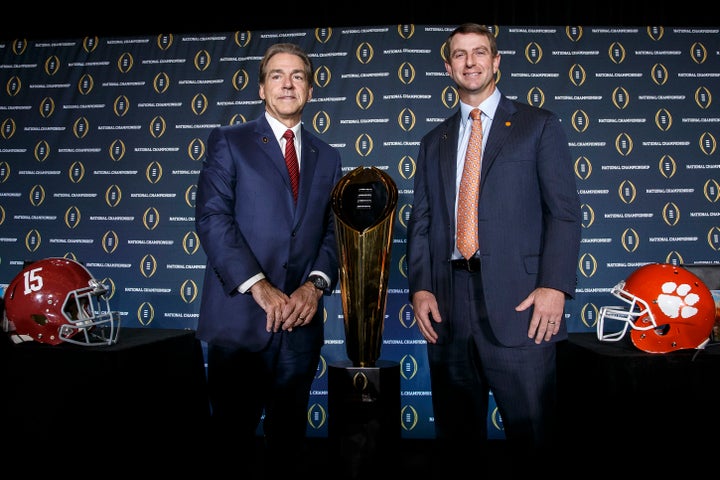 Nick Saban (left) hopes to win a fourth national championship in the last seven seasons, while Clemson's Dabo Swinney (right)