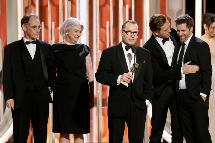 Producer Colin Callender accepts the award for Best Television Limited Series or Motion Picture Made for Television for "Wolf Hall" during the Golden Globes Sunday night.