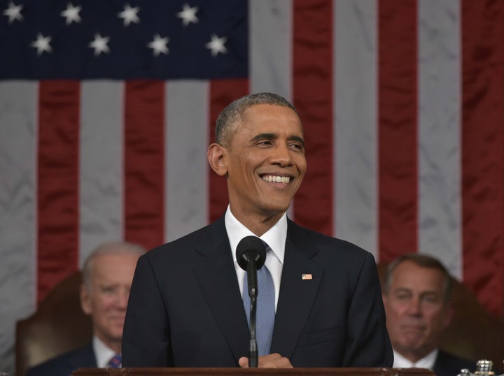 Expect more smiles like this one when President Barack Obama gives his State of the Union address on Tuesday night. 