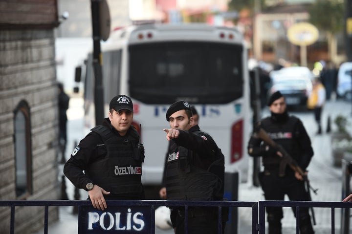 Turkish police cordon off an area in Istanbul. A deadly bombing claimed by the self-described Islamic State killed at least 10 people in the city on Tuesday.