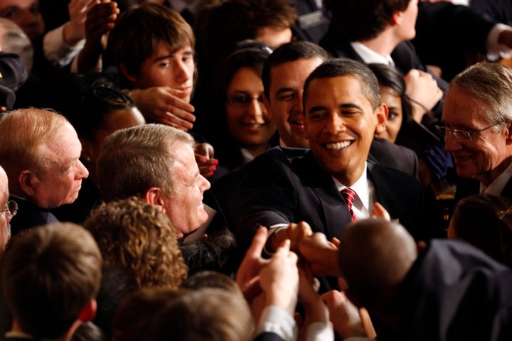 A younger-looking President Obama spoke to a joint session of Congress in February 2009. It wasn't, technically, a State of the Union address, but it was basically the same thing.