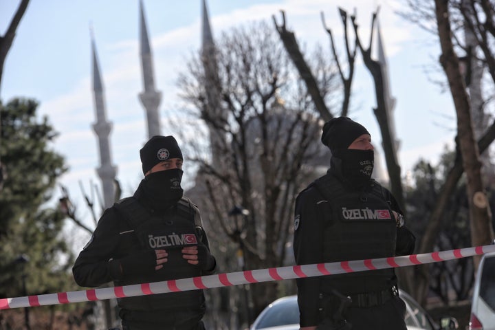 Turkish police secure central Istanbul's Sultanahmet district after the&nbsp;Jan. 12, 2016 bomb blast.