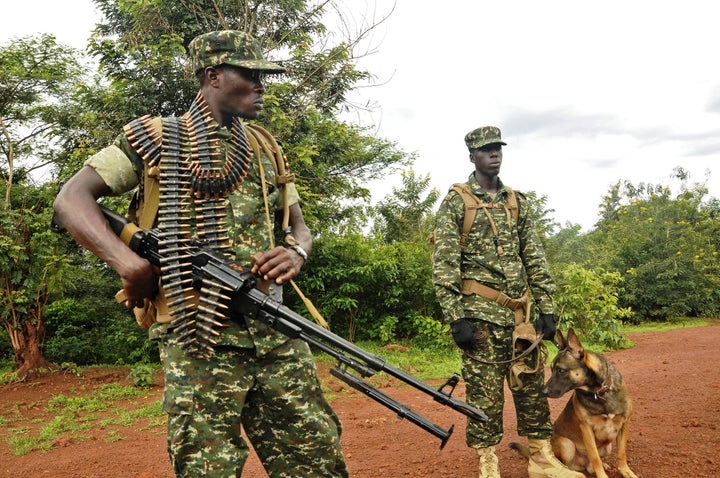 Ugandan militants command patrol as part of a mission to combat the LRA in the Central African Republic, where civilians have been mutilated and killed.