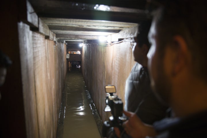 This is the tunnel through which "El Chapo" Guzmán escaped in July 2015. Mexican authorities have yet to close it back up. 