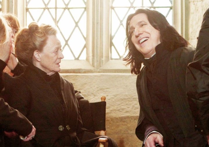 Alan Rickman and Maggie Smith on set for "Harry Potter."