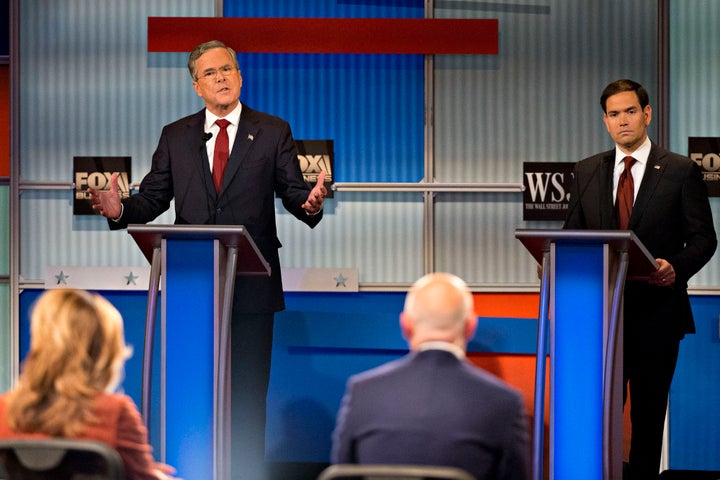The two GOP presidential candidates hailing from Florida, former Gov. Jeb Bush, left, and Sen. Marco Rubio, right, have