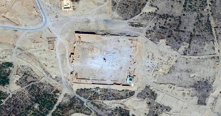 The Islamic State group has since destroyed many of the city's 2,000-year-old monuments. This Sept. 2015 shows an aerial