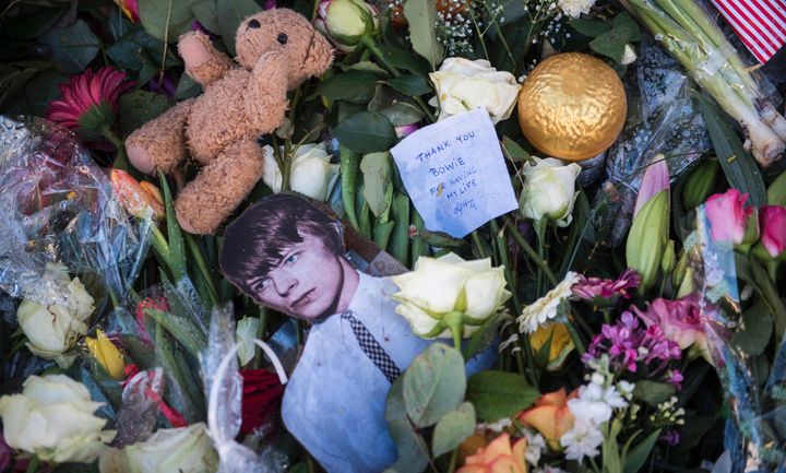 Personal notes and tributes to the British rock icon David Bowie in Berlin on January 14, 2016.