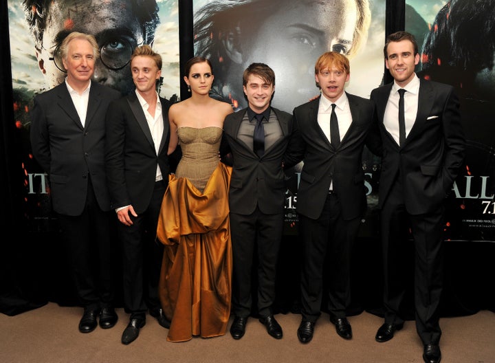 (L-R) Alan Rickman, Tom Felton, Emma Watson, Daniel Radcliffe, Rupert Grint and Matthew Lewis attend the New York premiere of