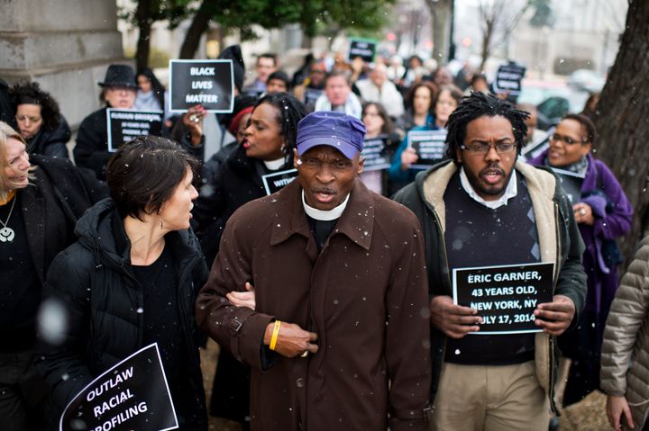 Protesters representing the Black Lives Matter movement march to the Capitol in January 2015 to urge Congress to take action on racial issues.