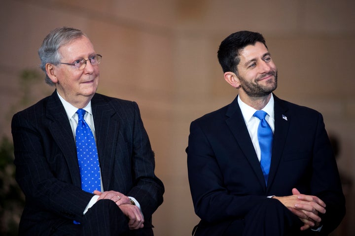 House Speaker Paul Ryan (R-Wis.) and Senate Majority Leader Mitch McConnell (R-Ky.) presented a united front on Thursday, telling their members they were committed to passing all 12 appropriations bills.