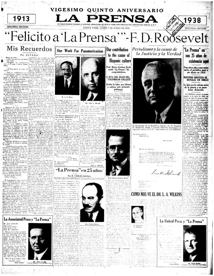 The front page of La Prensa celebrated its 25th anniversary in 1938.