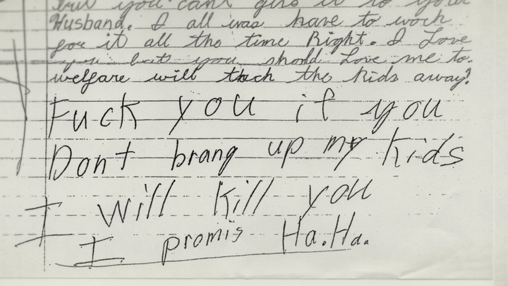 A threatening letter Steven Avery sent to his former wife from prison.