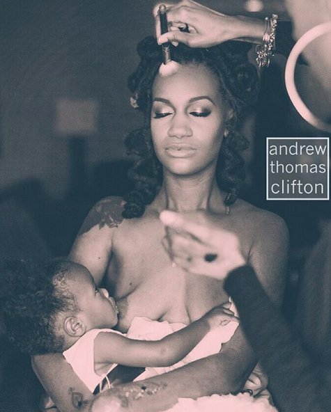 Brandi Chantalle breastfeeding her daughter Zora on her wedding day.