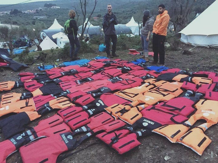 Volunteers in Lesbos refashioned discarded life jackets into mattresses to keep migrants and refugees warm at night.