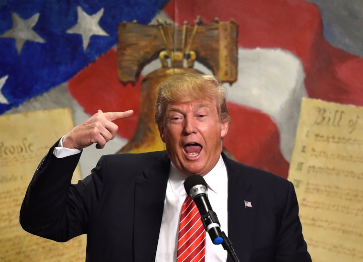 Republican presidential candidate Donald Trump speaks at the South Carolina Tea Party Convention at the Springmaid Beach Resort in Myrtle Beach, South Carolina on January 16, 2016.