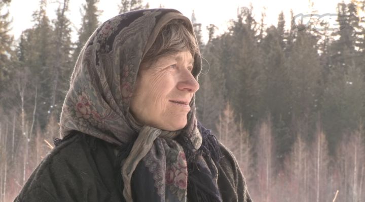 Russian hermit Agafya Lykova is seen outside her home in southern Siberia. She's spent her entire life outside modern day society.